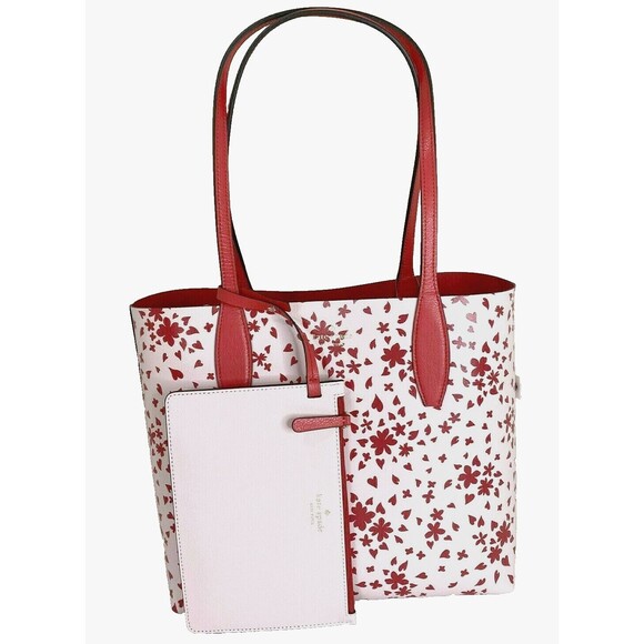 New Kate Spade Small Reversible Tote with Pouch Love Shack Red multi - Picture 2 of 7